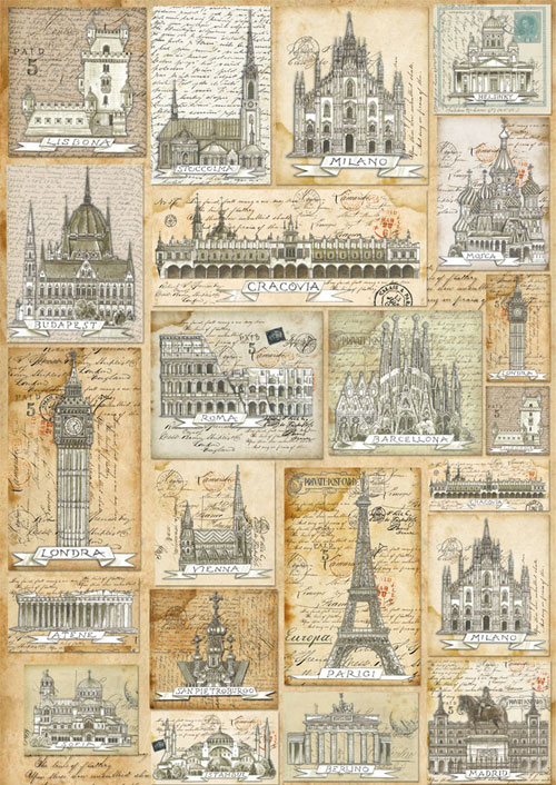 Декупажные карты Города Европы, винтажные открытки, купить